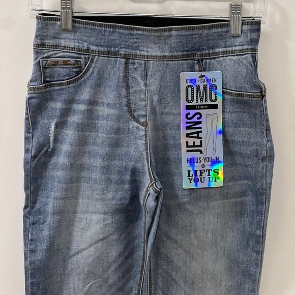 Coco + Carmen OMG Distressed Skinny Ankle Jeans Light Wash Pull On Pants Sz S - Picture 4 of 11
